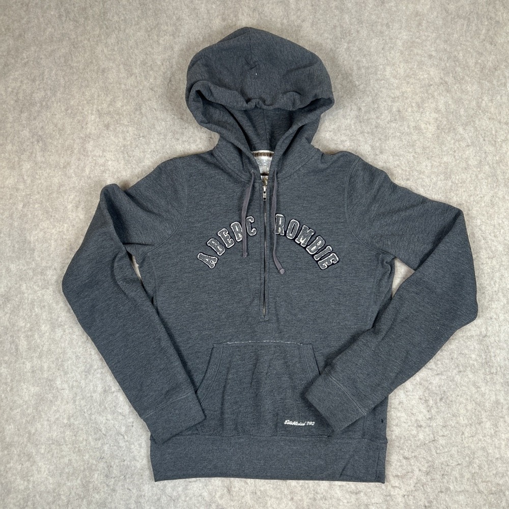 Abercrombie & Fitch Hoodie Womens Large Gray Fleece Zip-Up Sherpa Lined‎ Pockets